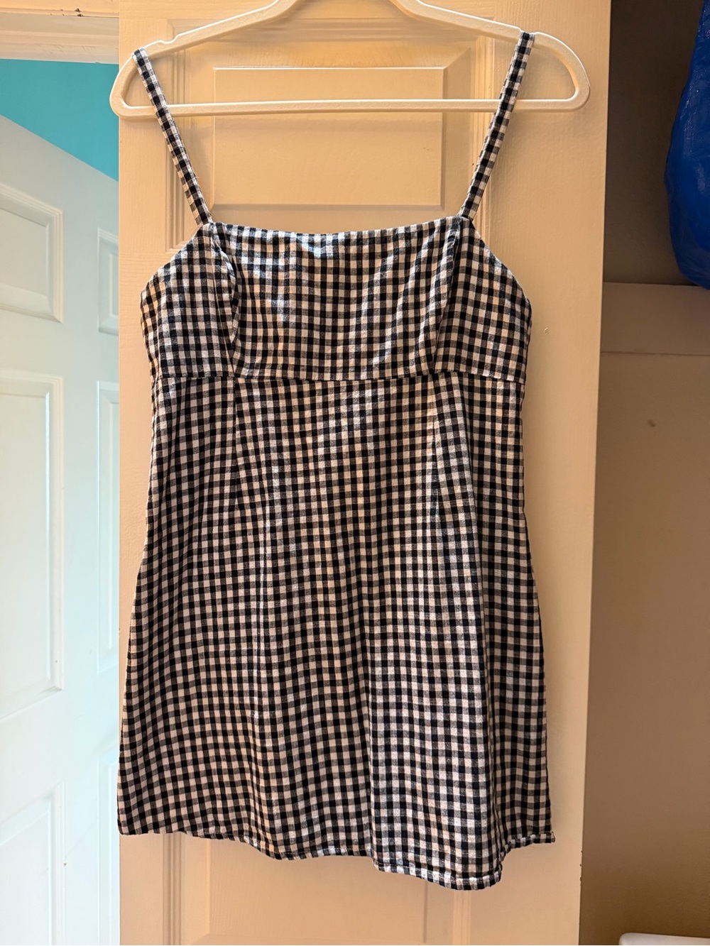 Cooperative Black and White Checkered Spaghetti Strap Mini Dress
